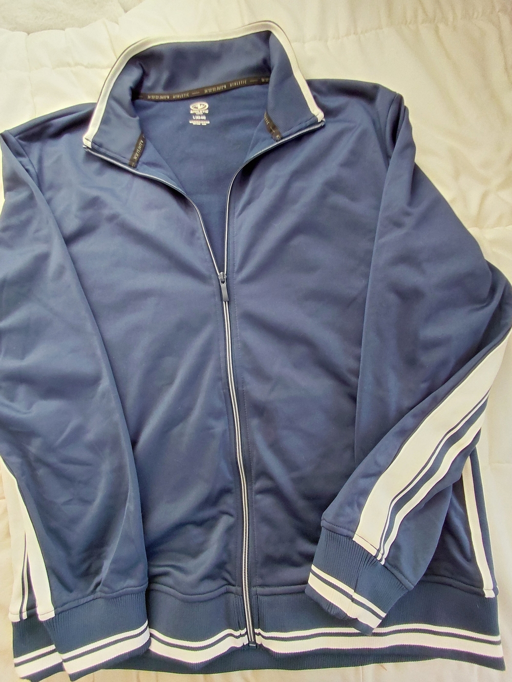 Men's Navy Track Jacket with White Tricot Stripes Lg